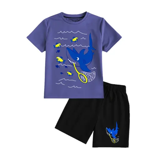 2 Pcs Fishing Point Boys Half Sleeve T-Shirts & Short