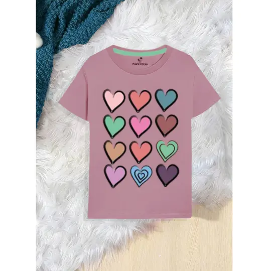Many Colorful Hearts Printed T-Shirt for Kids – Cute & Comfy Cotton Tee